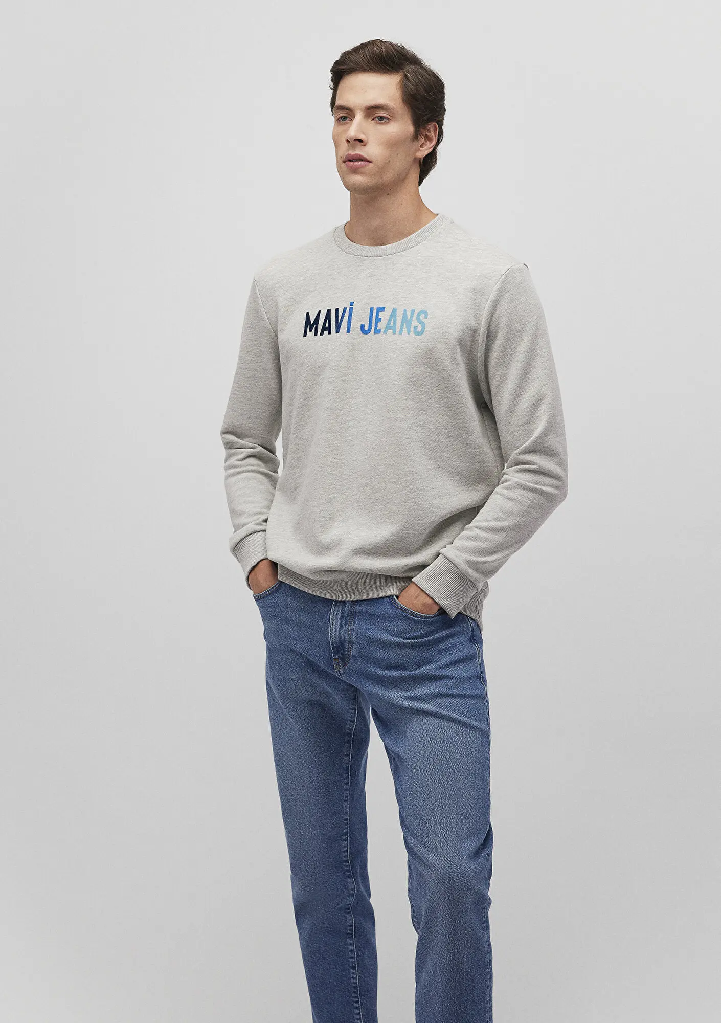 Mavi Mavi Mavi Jeans Baskılı Bisiklet Yaka Gri Sweatshirt 067146-35010