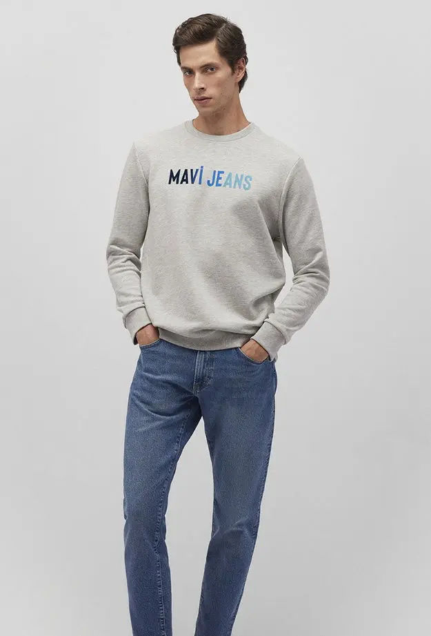 Mavi Mavi Jeans Baskılı Bisiklet Yaka Gri Sweatshirt 067146-35010