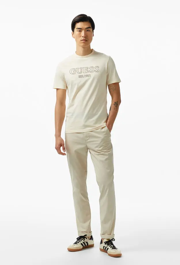 Guess Cn Logo Mid Organiceam 180 Erkek Beyaz T-Shirt