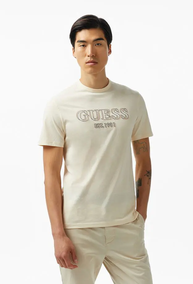 Guess Guess Cn Logo Mid Organiceam 180 Erkek Beyaz T-Shirt