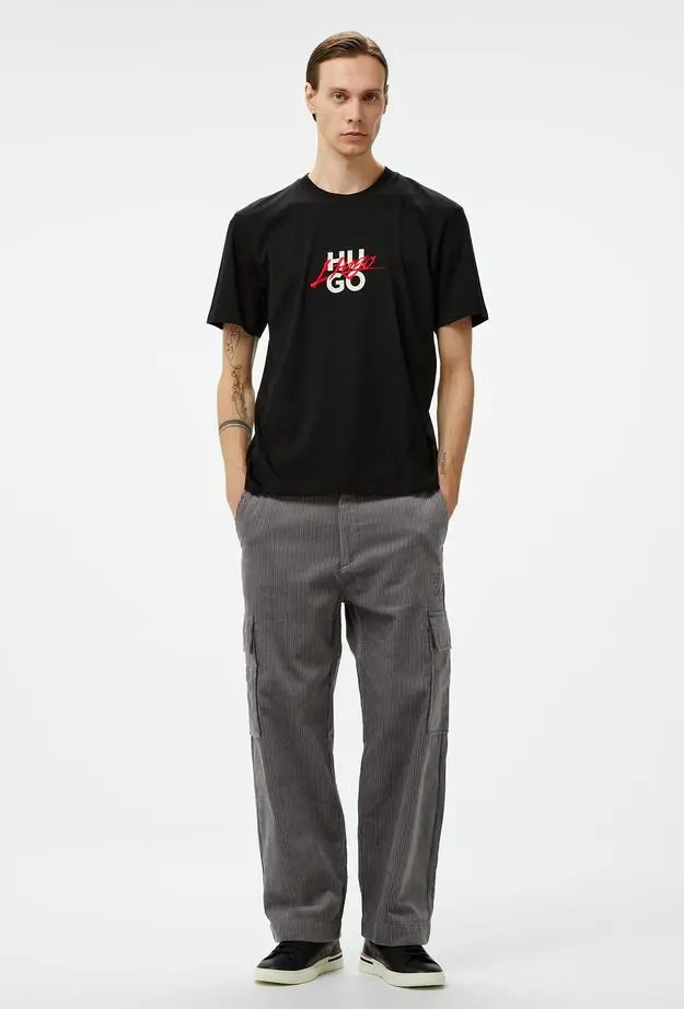 Hugo Dlongny Relaxed Fit Erkek Siyah T-Shirt