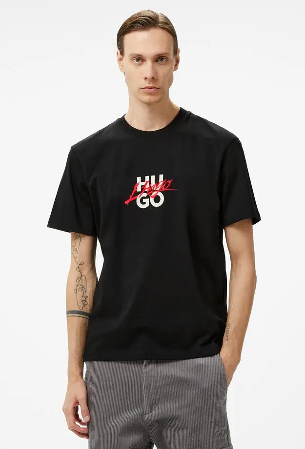 HUGO Hugo Dlongny Relaxed Fit Erkek Siyah T-Shirt