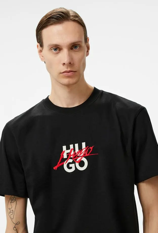 Hugo Dlongny Relaxed Fit Erkek Siyah T-Shirt