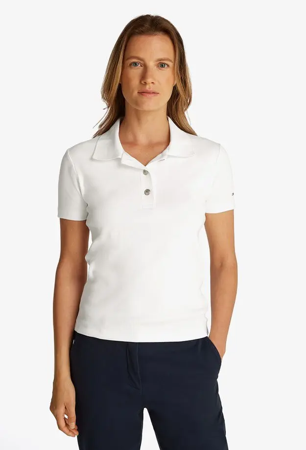 Tommy Hilfiger Tommy Hilfiger Slim Gold Button Kadın Beyaz Polo
