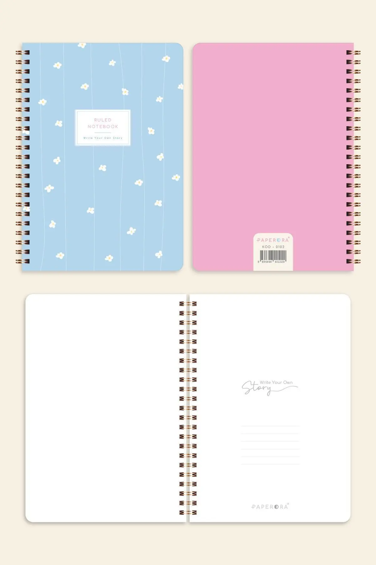 A5 Spiralli Karton Kapak Çizgili Okul Defteri 80 yaprak 2'li Set - Ders Programlı