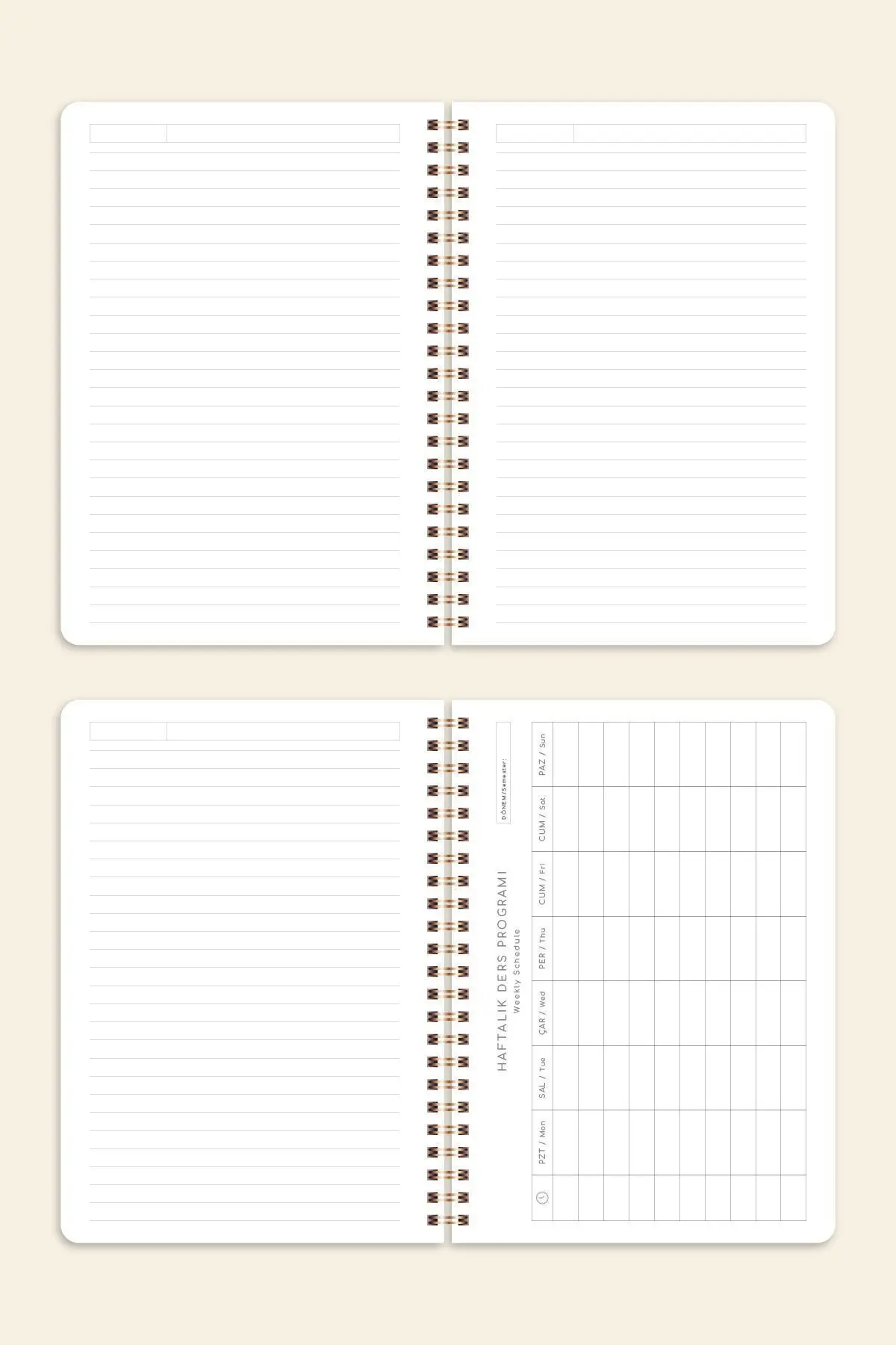 A5 Spiralli Karton Kapak Çizgili Okul Defteri 80 yaprak 2'li Set - Ders Programlı