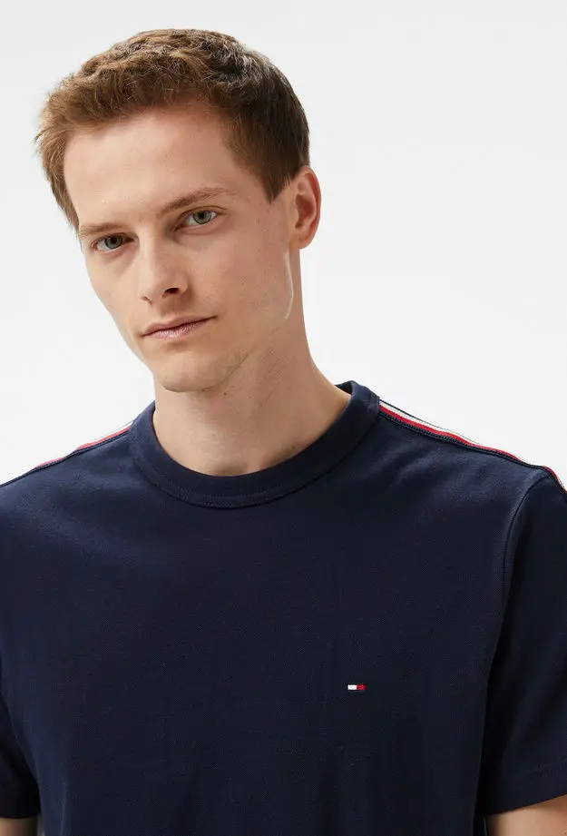Tommy Hilfiger Global Stripe Tape Erkek Mavi T-Shirt