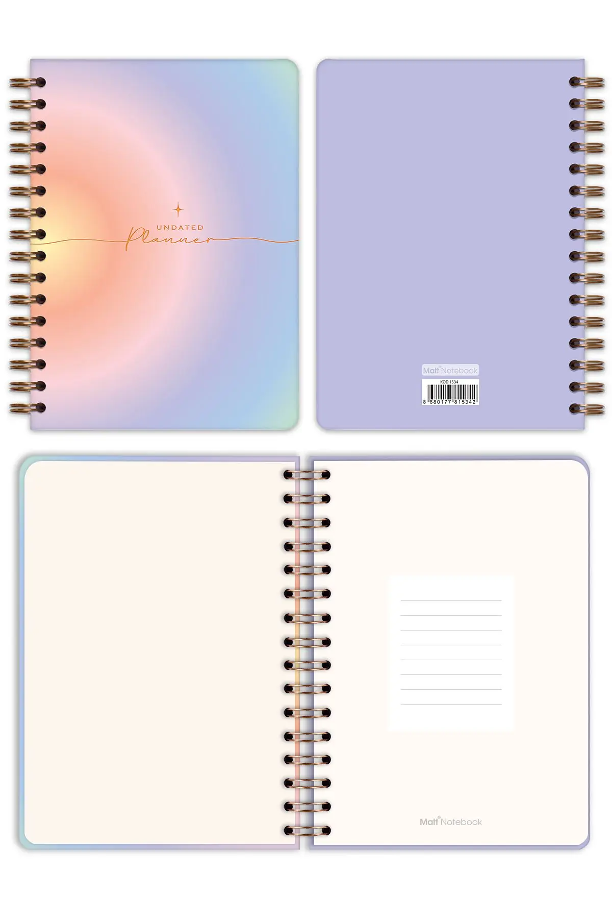 A5 Spiralli Süresiz Planlayıcı Ajanda Motivasyon Sayfalı Gökkuşağı