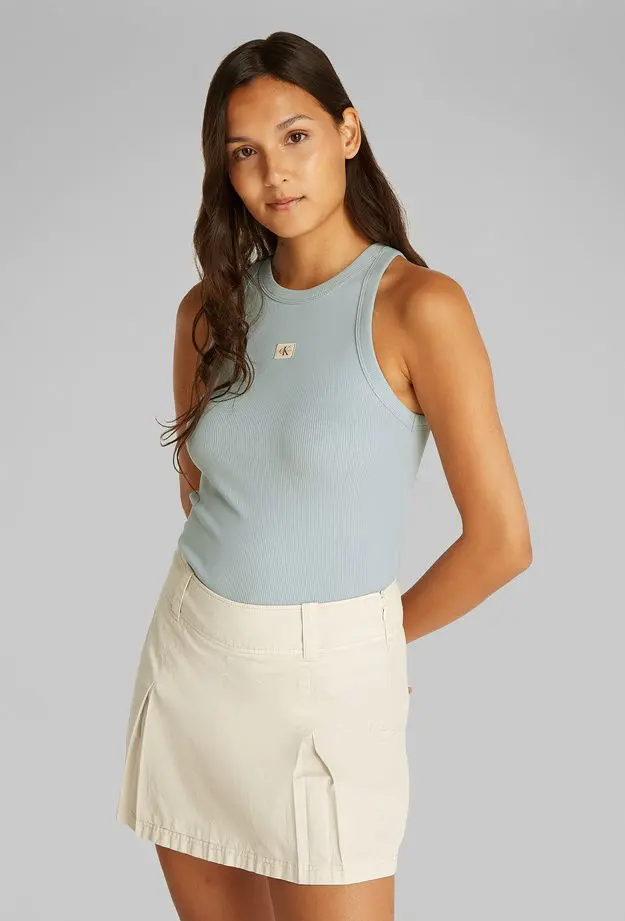 Calvin Klein Woven Label Tank Kadın Mavi Kolsuz T-Shirt