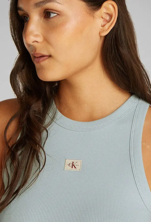 Calvin Klein Woven Label Tank Kadın Mavi Kolsuz T-Shirt
