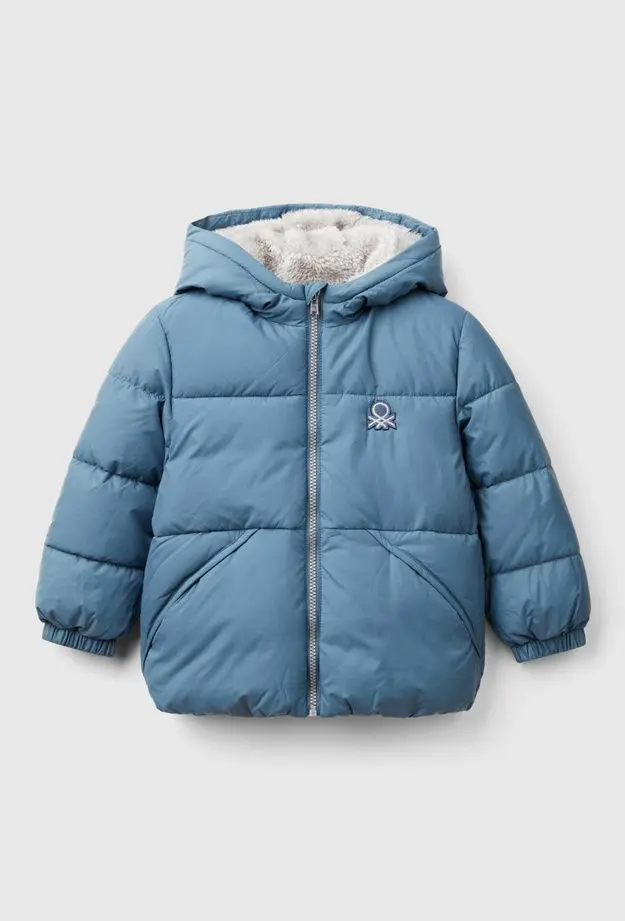 United Colors of Benetton Erkek Çocuk Havacı Mavi Sol Göğsü Logo Yamalı Önü Cep Detaylı Fermuarlı Mont