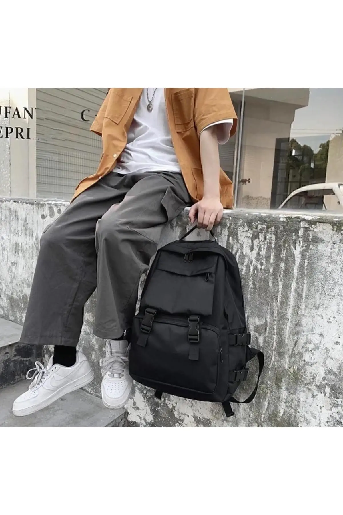 Siyah Büyük Geniş Palaska Sırt Okul Çantası Ve Laptop Çantası