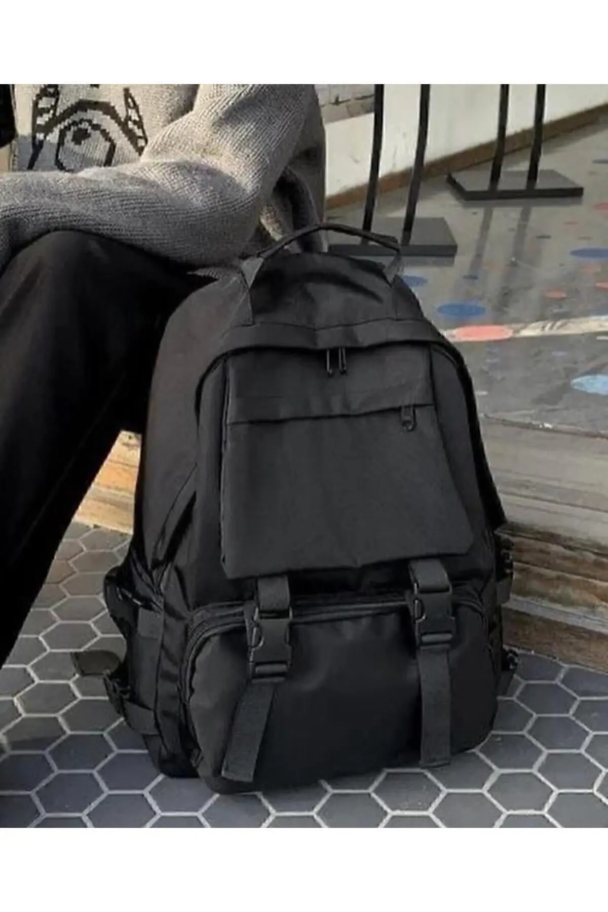 Siyah Büyük Geniş Palaska Sırt Okul Çantası Ve Laptop Çantası