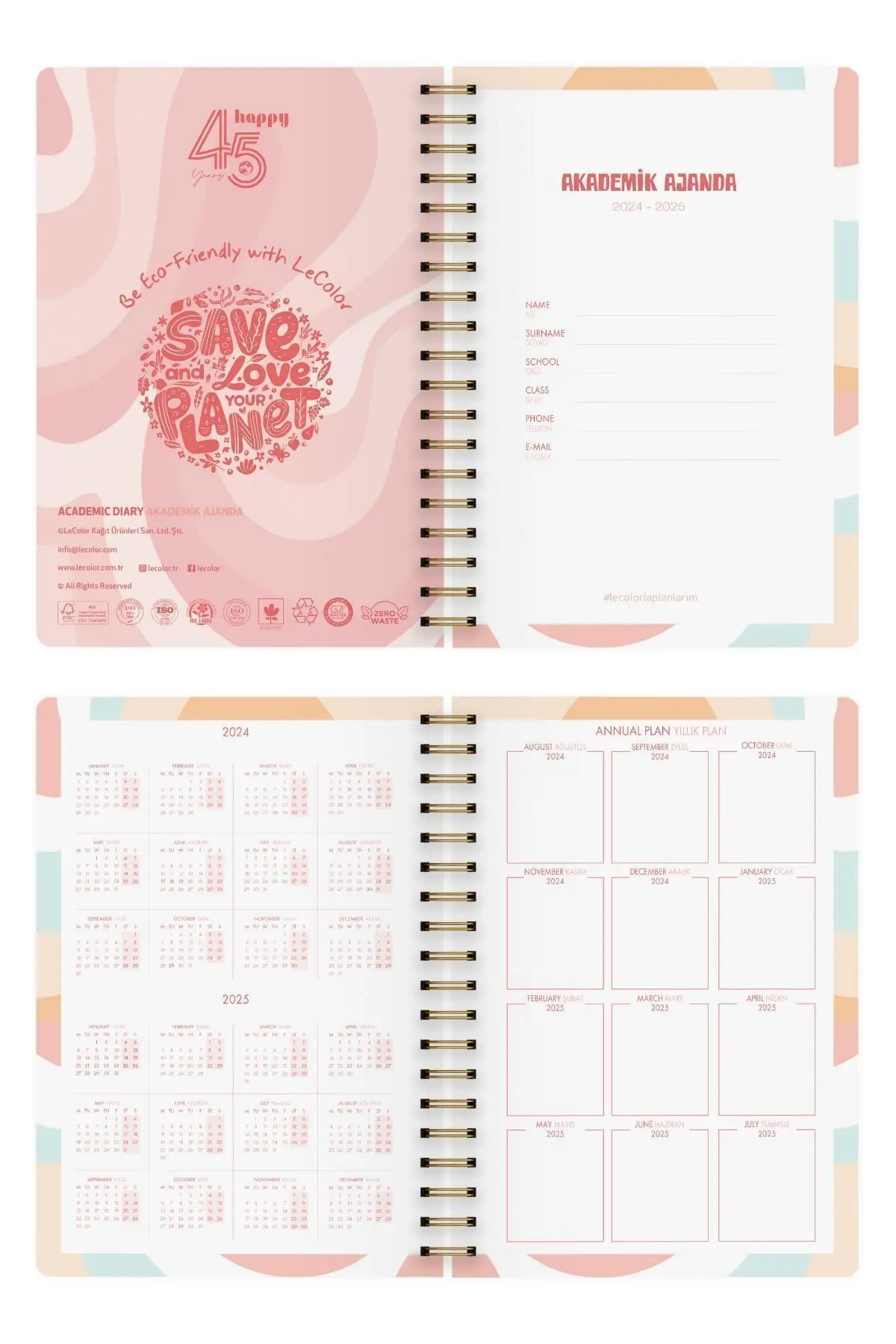 Akademik Ajanda 17x24 cm Spiralli 24/25 Marakeş Palmiye