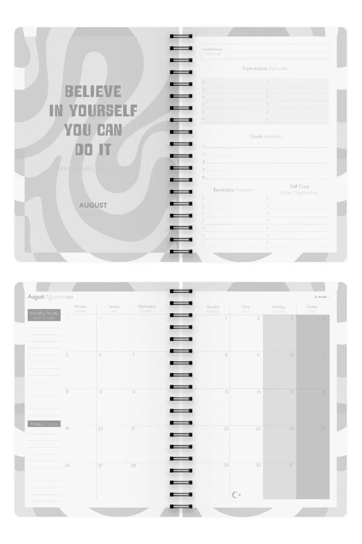 Akademik Ajanda 17x24 cm Spiralli 24/25 Empire Gri