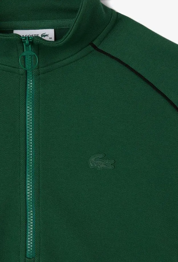 Lacoste Kadın Flare Fit Uzun Kollu Fermuarlı Yaka Koyu Yeşil Elbise