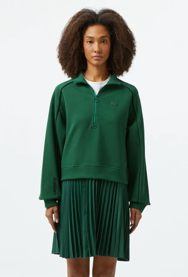 Lacoste Lacoste Kadın Flare Fit Uzun Kollu Fermuarlı Yaka Koyu Yeşil Elbise