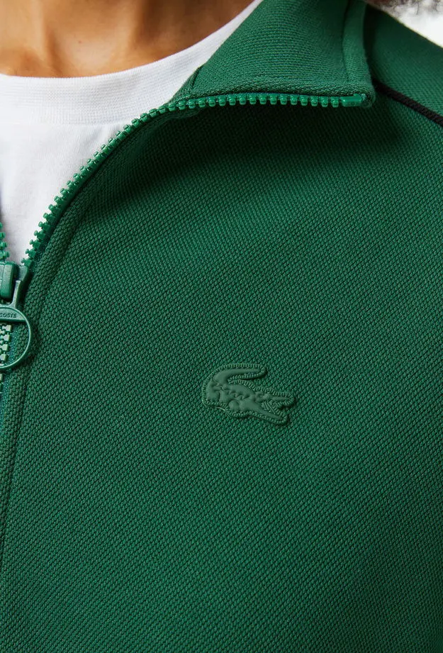 Lacoste Kadın Flare Fit Uzun Kollu Fermuarlı Yaka Koyu Yeşil Elbise