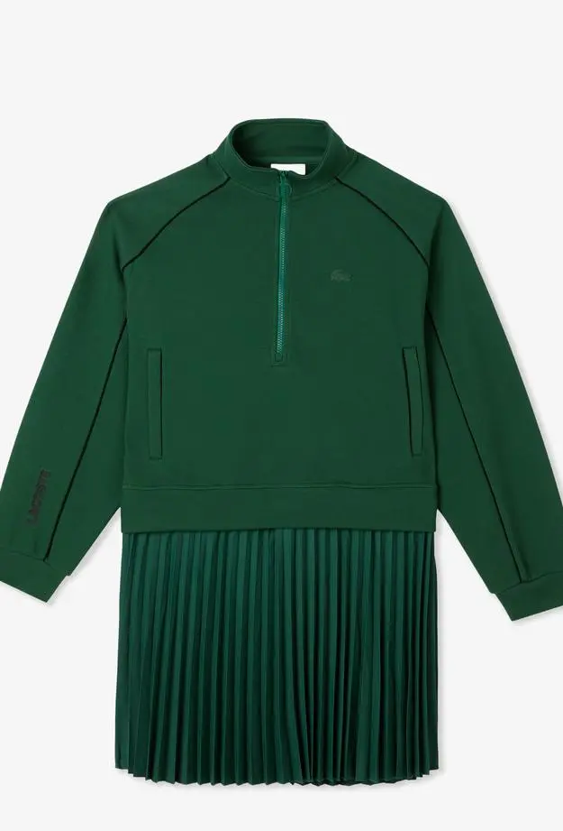 Lacoste Kadın Flare Fit Uzun Kollu Fermuarlı Yaka Koyu Yeşil Elbise