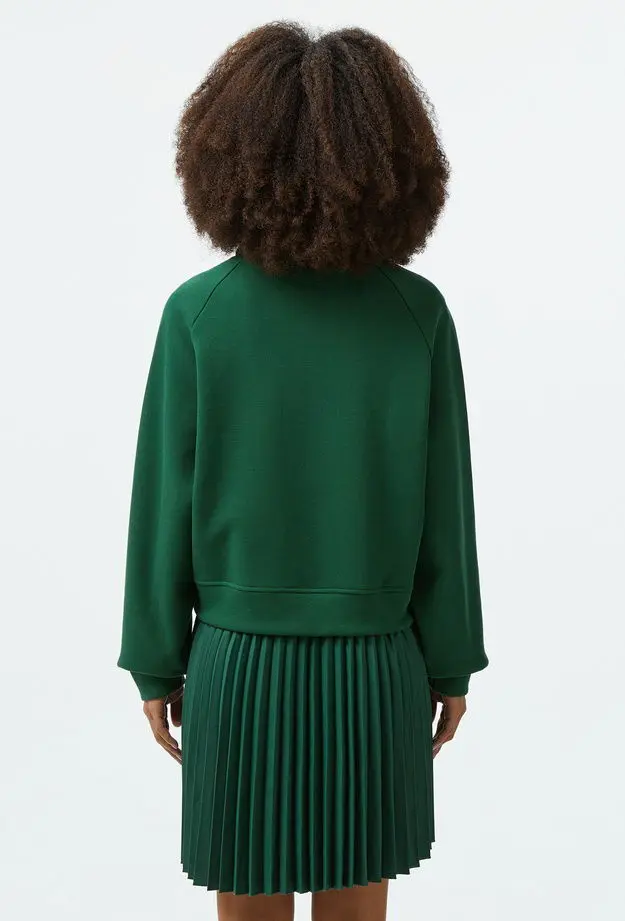 Lacoste Kadın Flare Fit Uzun Kollu Fermuarlı Yaka Koyu Yeşil Elbise