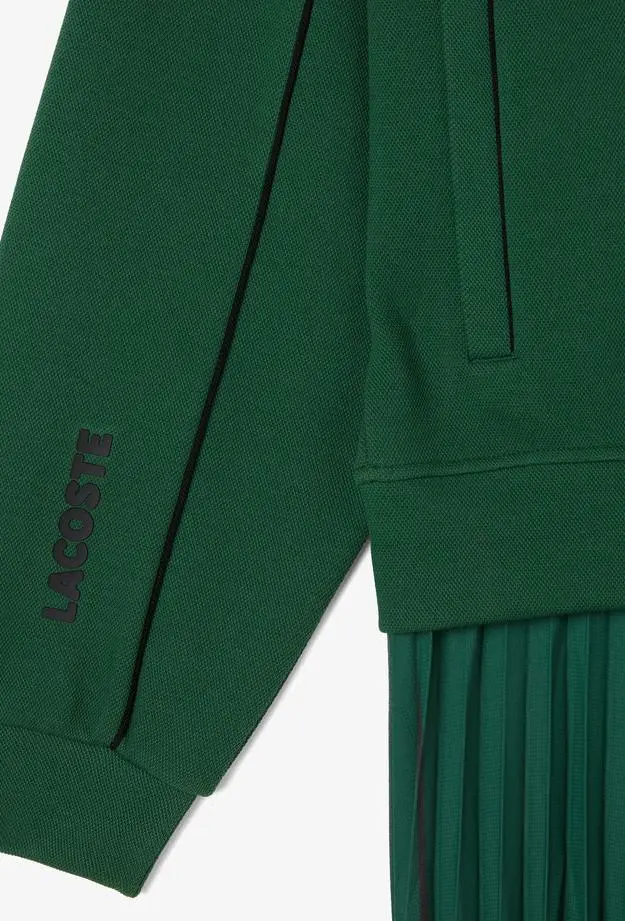 Lacoste Kadın Flare Fit Uzun Kollu Fermuarlı Yaka Koyu Yeşil Elbise