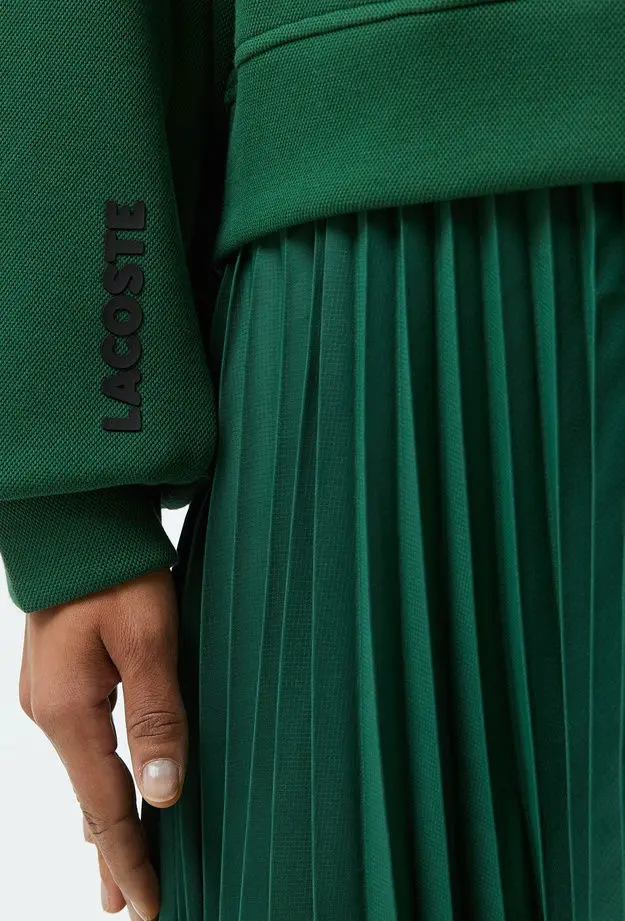 Lacoste Kadın Flare Fit Uzun Kollu Fermuarlı Yaka Koyu Yeşil Elbise