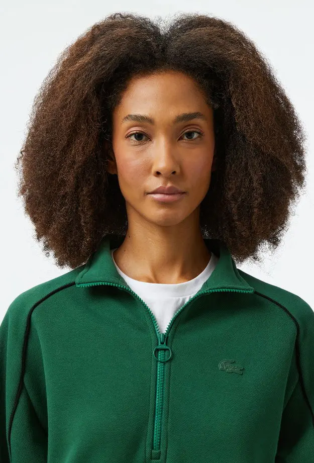 Lacoste Kadın Flare Fit Uzun Kollu Fermuarlı Yaka Koyu Yeşil Elbise