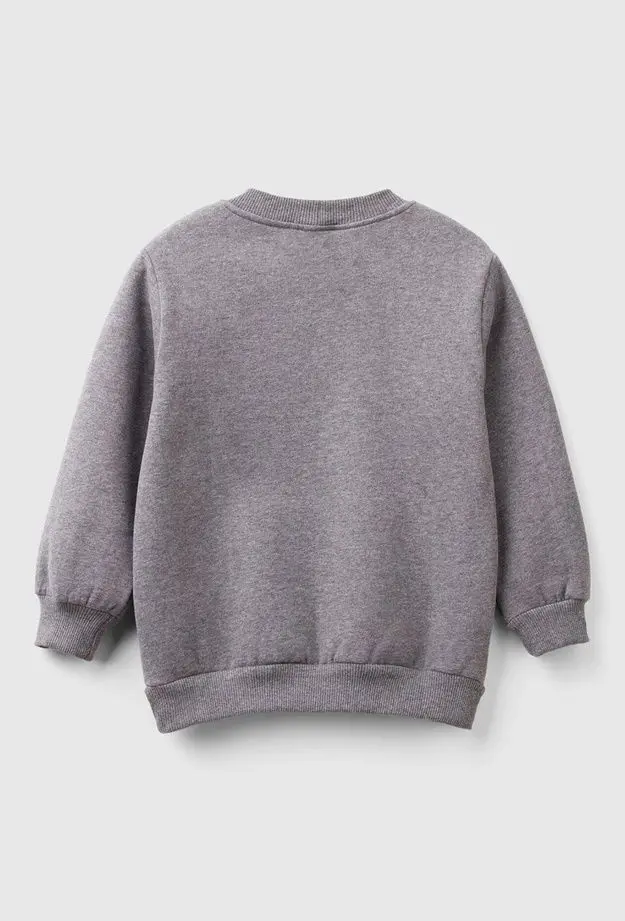 Erkek Çocuk Antrasit Melanj Önü Baskılı Normal Kesim Bisiklet Yaka Ribanalı Sweatshirt