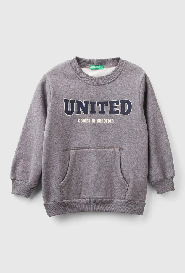 Erkek Çocuk Antrasit Melanj Önü Baskılı Normal Kesim Bisiklet Yaka Ribanalı Sweatshirt