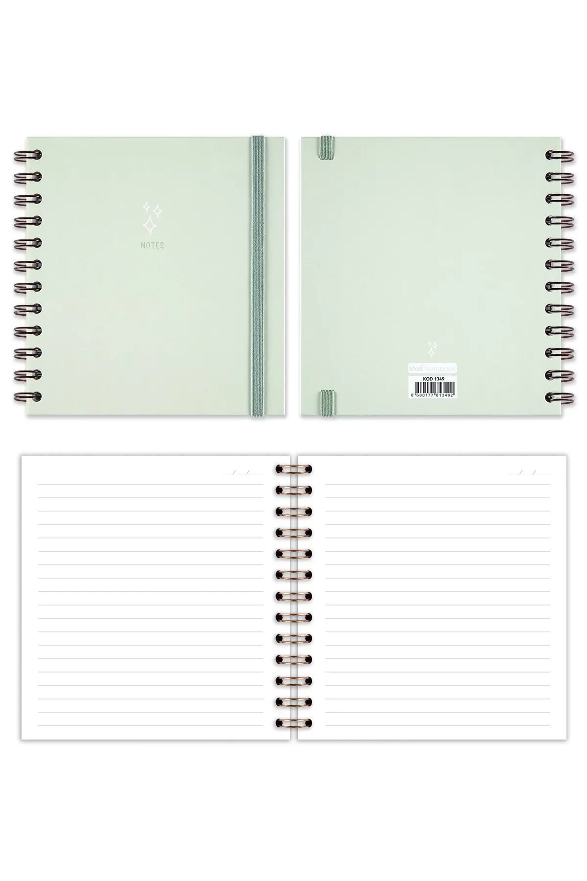 15x15 Cm Kare 2'li Set Spiralli Çizgili Tarihsiz Not Defteri Bulut Yıldız