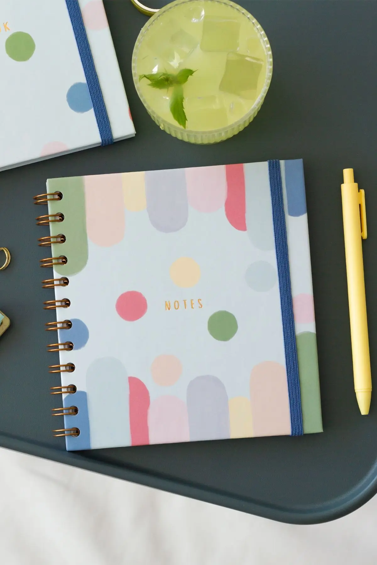 15x15 cm Kare 2'li Set Spiralli Çizgili Tarihsiz Not Defteri Renkli Puantiye