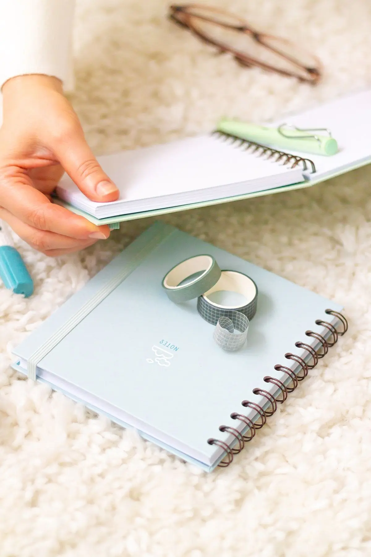 15x15 Cm Kare 2'li Set Spiralli Çizgili Tarihsiz Not Defteri Bulut Yıldız