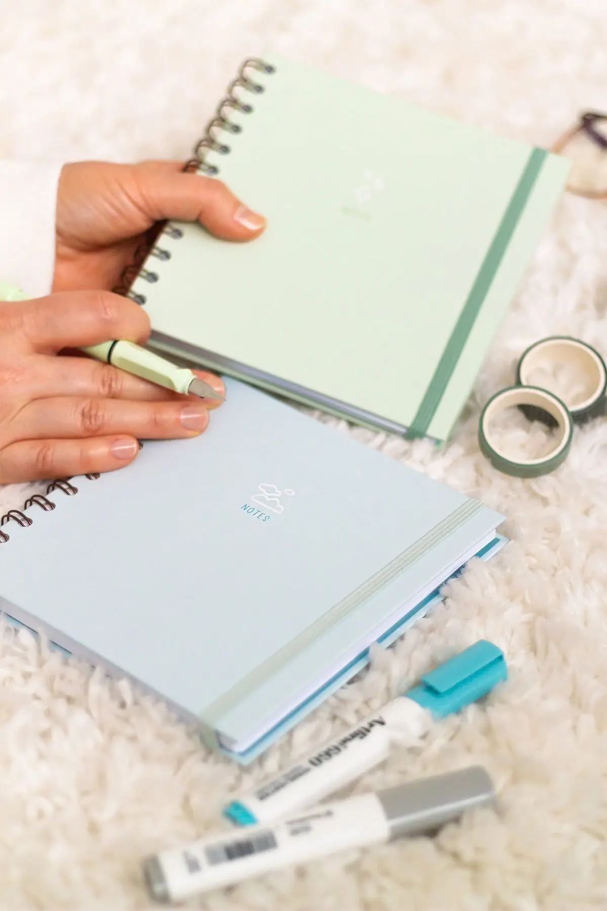 15x15 Cm Kare 2'li Set Spiralli Çizgili Tarihsiz Not Defteri Bulut Yıldız