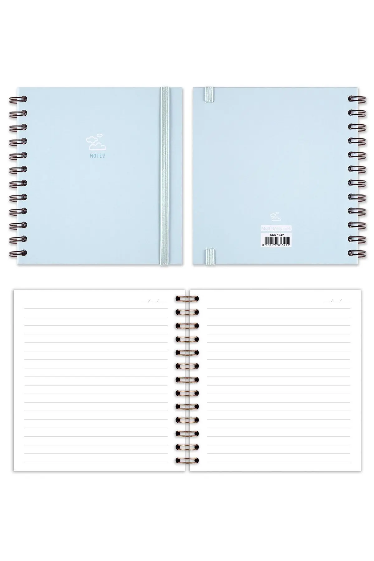 15x15 Cm Kare 2'li Set Spiralli Çizgili Tarihsiz Not Defteri Bulut Yıldız