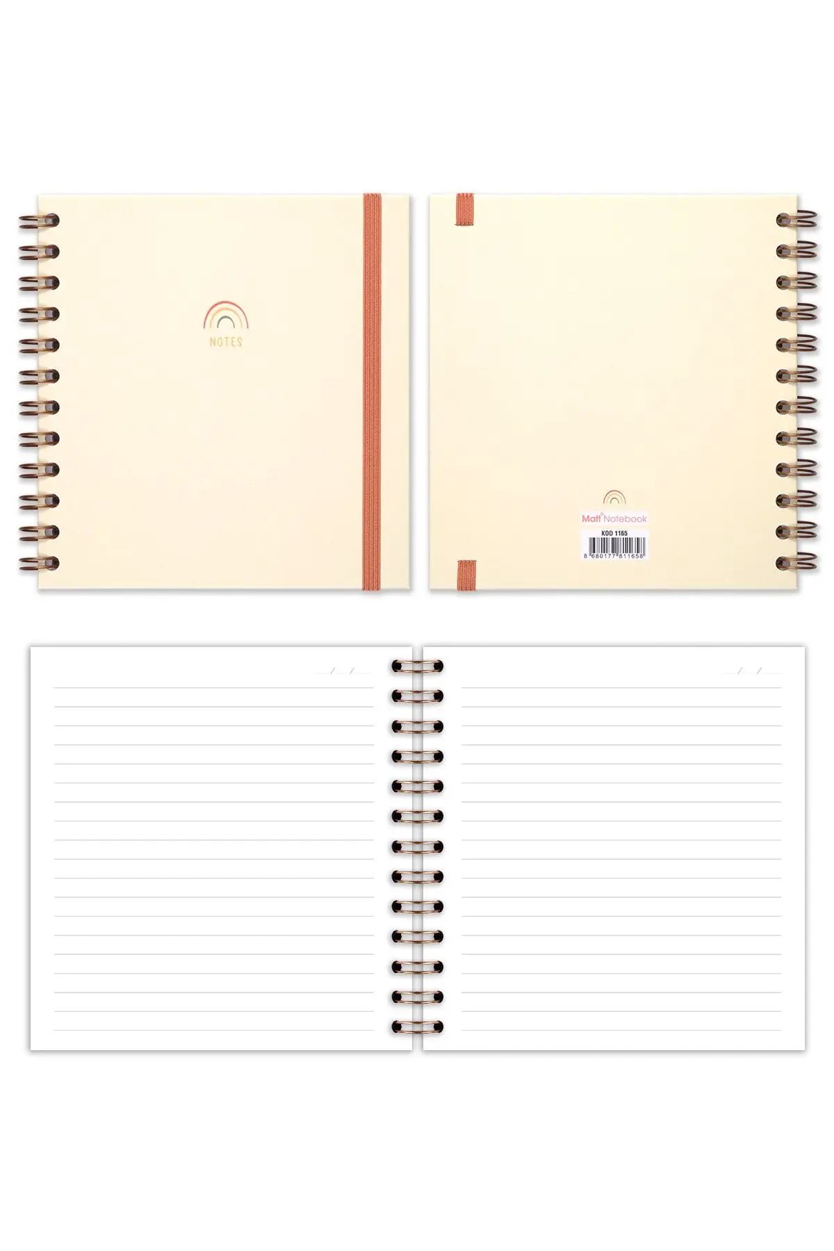 15x15 Cm Kare 2'li Set Spiralli Çizgili Tarihsiz Not Defteri Gökkuşağı