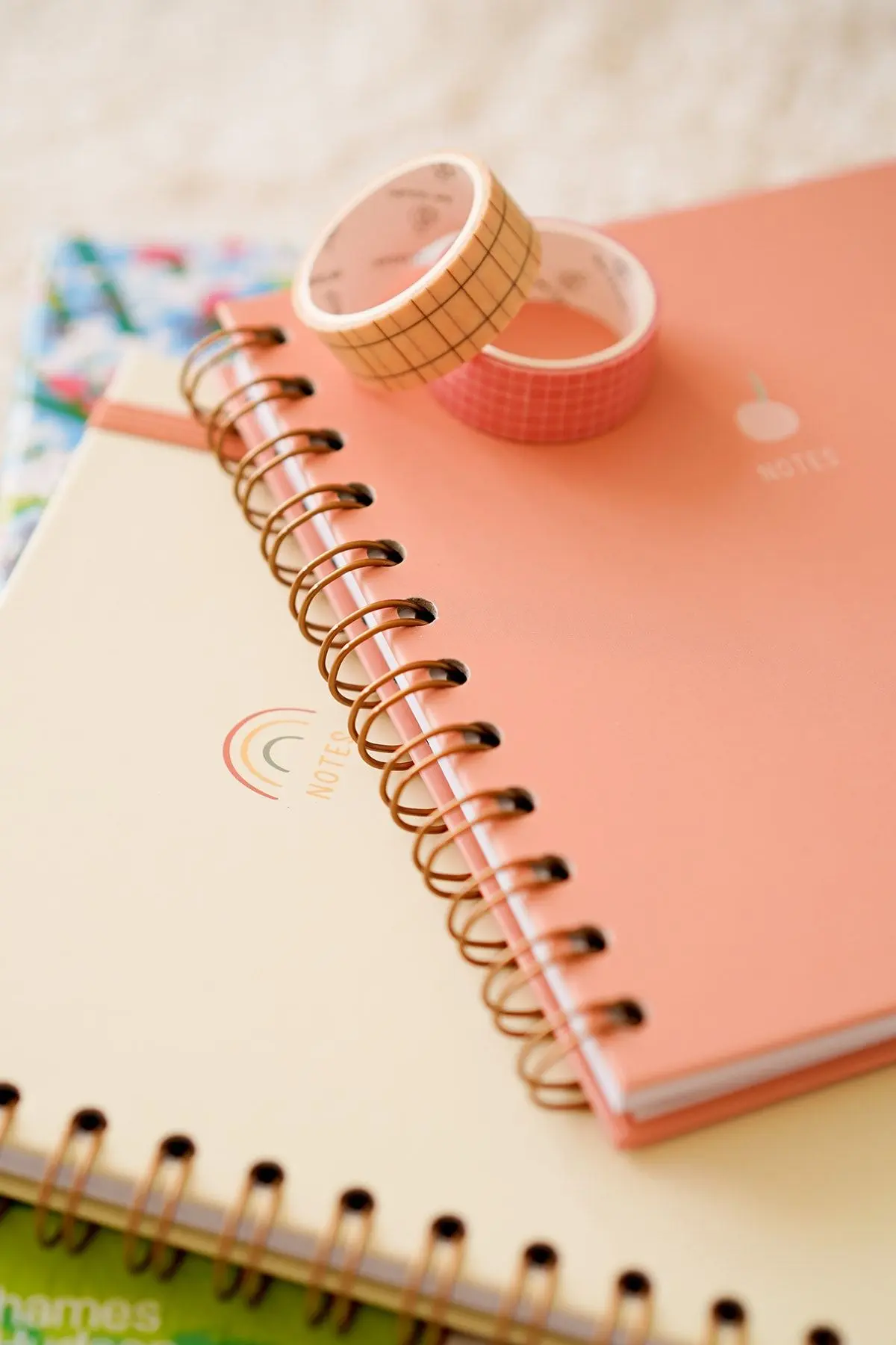 15x15 Cm Kare 2'li Set Spiralli Çizgili Tarihsiz Not Defteri Gökkuşağı