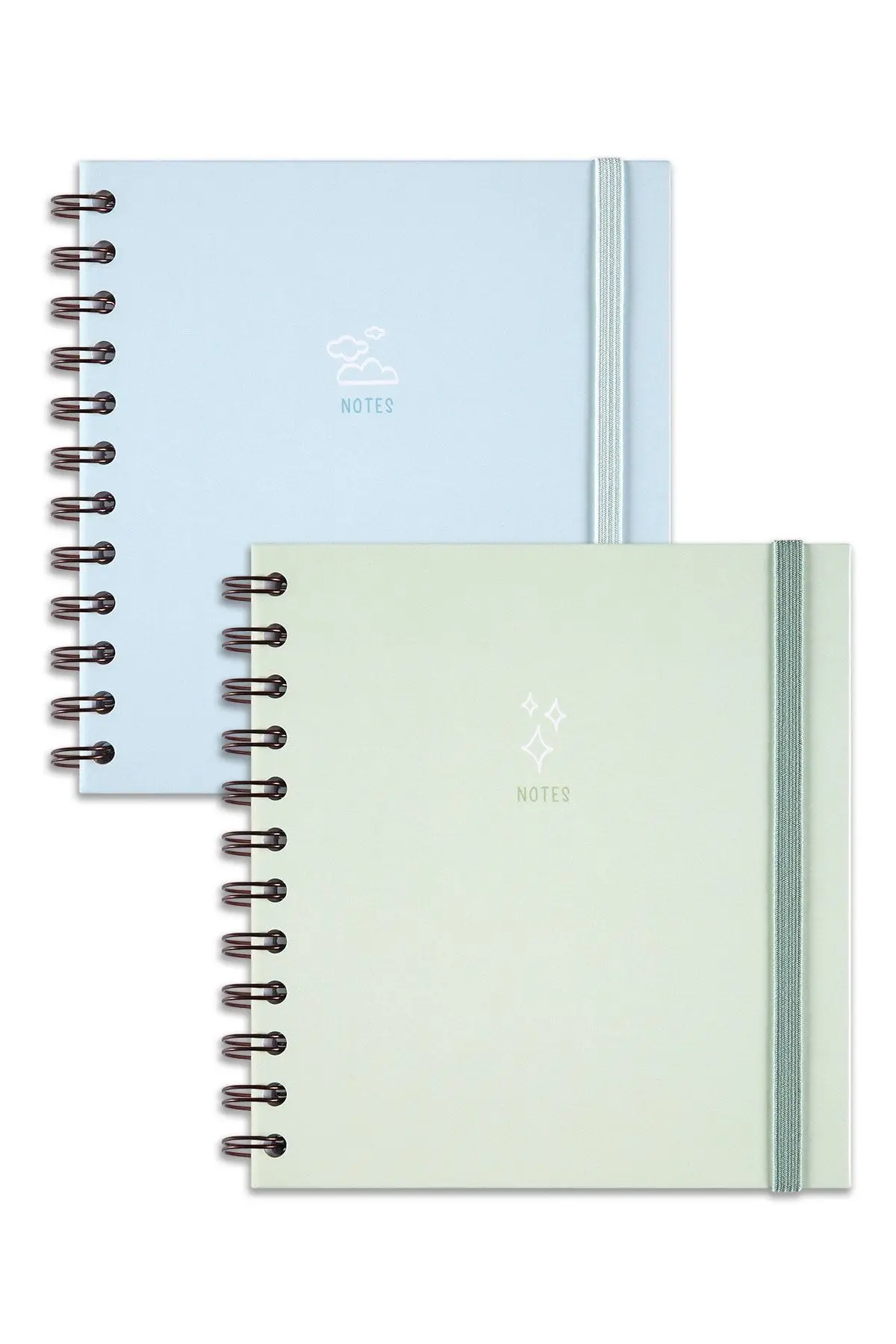 15x15 Cm Kare 2'li Set Spiralli Çizgili Tarihsiz Not Defteri Bulut Yıldız