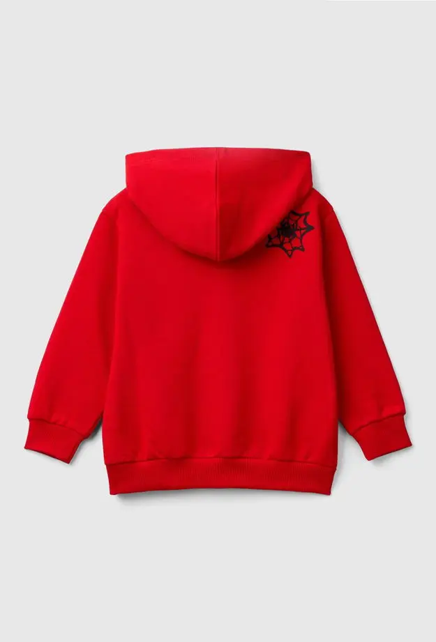 Erkek Çocuk Kırmızı Etek Ucu Logolu Önü ve Arkası Spiderman Baskılı Sweatshirt