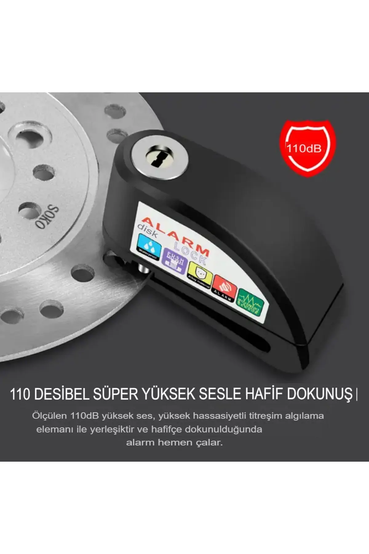 Alarmlı Disk Kilidi Motorsiklet Martı Scooter Bisiklet Sesli Alarm 110 Desibel Yüksek Ses