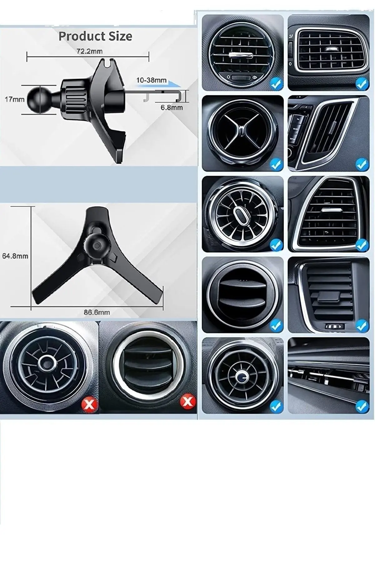 Klipsli Araç Telefon Tutacağı Klima Peteği Araba Telefon Tutacağı Metal Klipsli Düşmeme Garantili