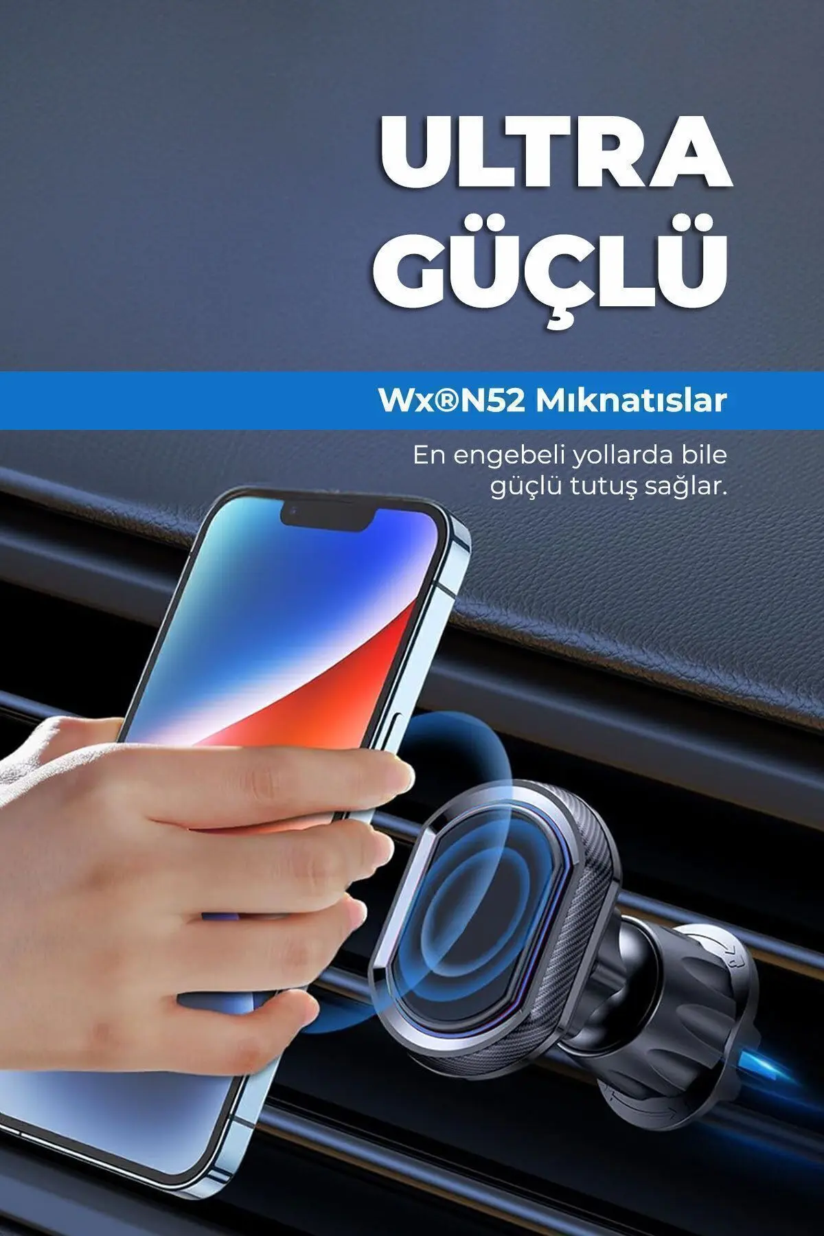 by Deji Güçlü Mıknatıslı Kancalı Araç İçi Telefon Tutucu - Havalandırma Araba Telefon Tutacağı