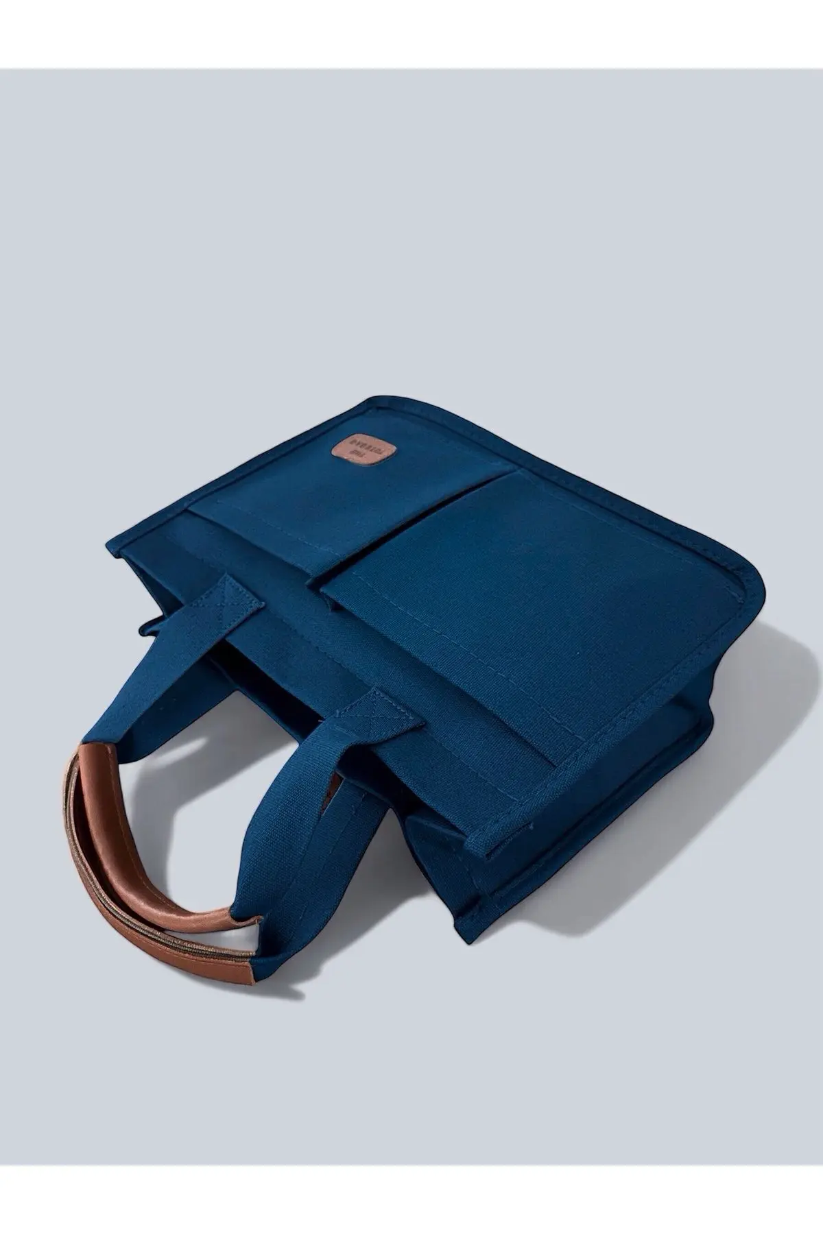 Kadın Kanvas Kumaş Mavi Renk İki Adet Ön Cepli Tote Bag El Ve Omuz Çantası