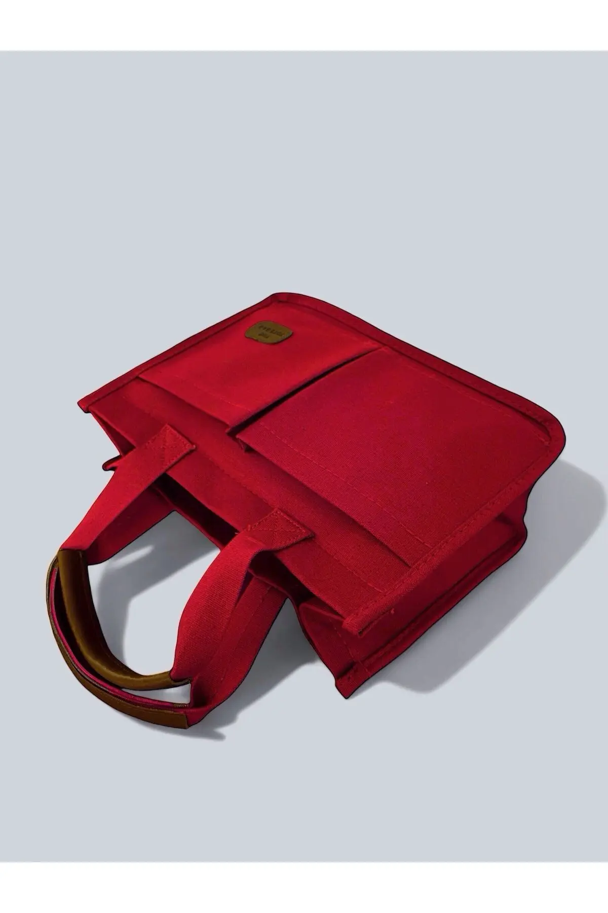 Kadın Kanvas Kumaş Kırmızı Renk İki Adet Ön Cepli Tote Bag El Ve Omuz Çantası