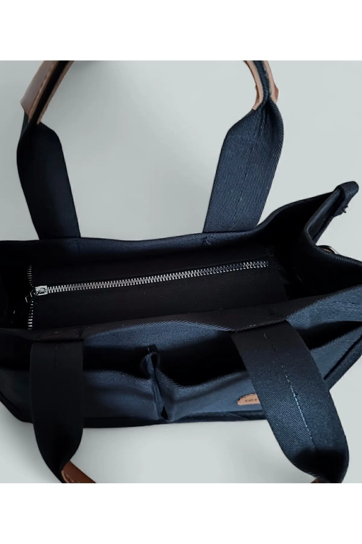 Kadın Kanvas Kumaş Siyah Renk İki Adet Ön Cepli Tote Bag El Ve Omuz Çantası