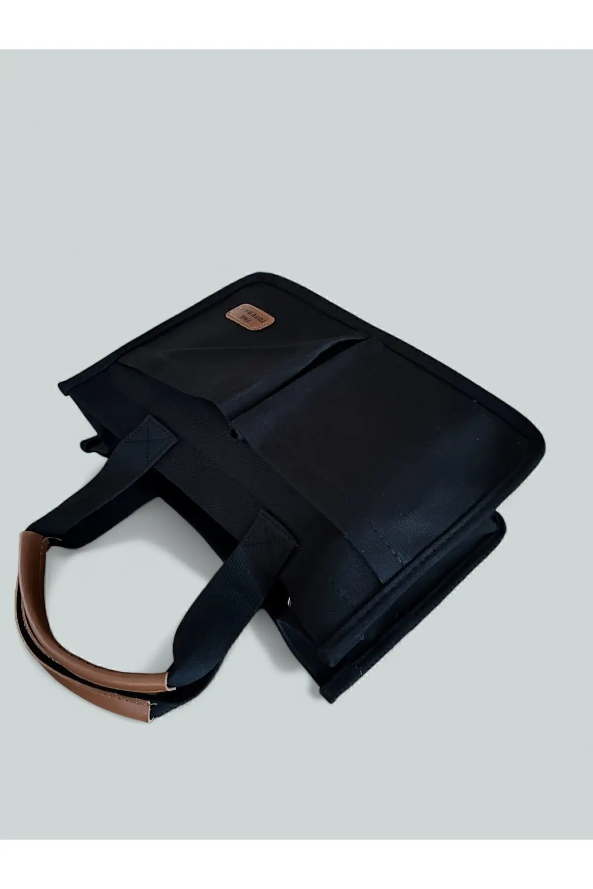 Kadın Kanvas Kumaş Siyah Renk İki Adet Ön Cepli Tote Bag El Ve Omuz Çantası