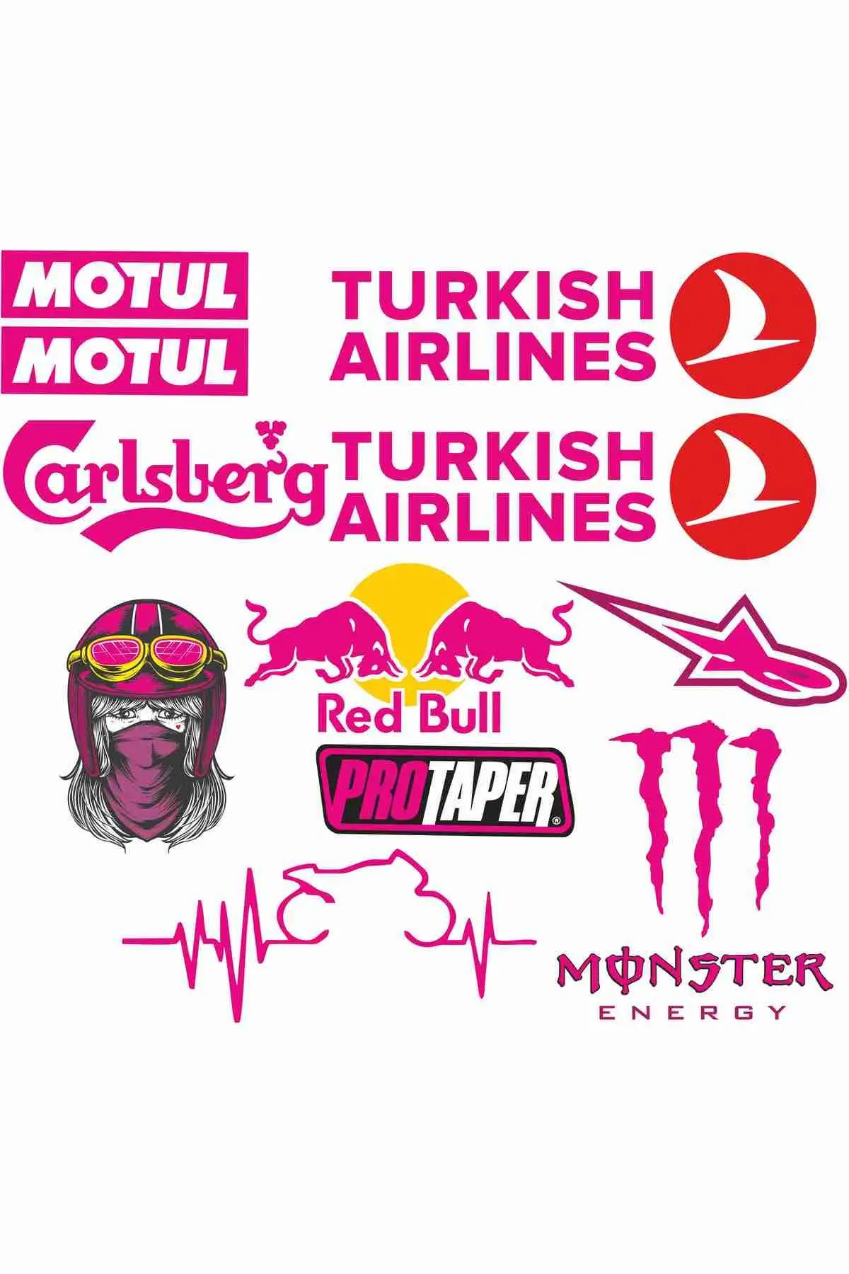 UBGA GIFT KADINLARA ÖZEL KASK , MOTORSİKLET STİCKER ETİKET SETİ THY REDBULL MONSTER Uyumlu PEMBE SET