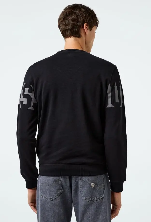 Guess Orizontal Logo Slub Terry 365 Erkek Siyah Sweatshirt