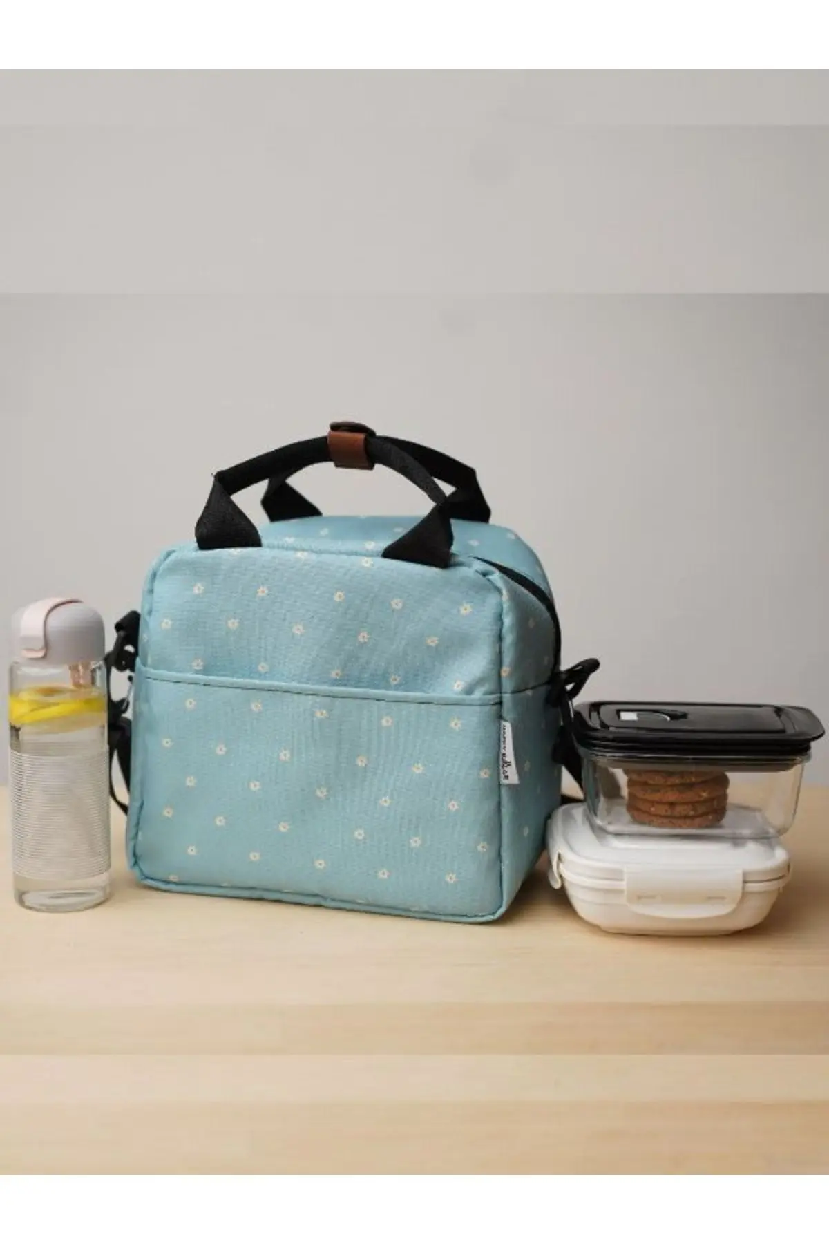 Isı Yalıtımlı Su Geçirmez Termal Çanta Yemek Taşıma Beslenme Çantası Askılı Çiçek Desenli