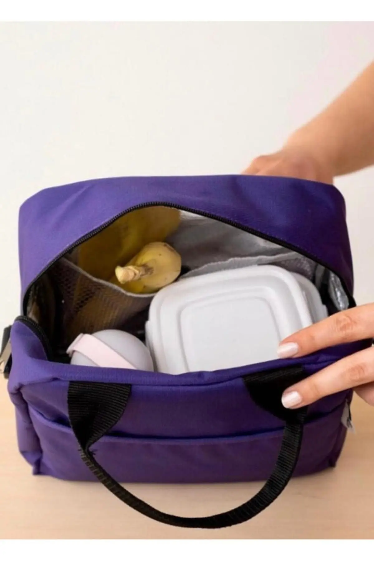 Termal Su Geçirmez Isı Yalıtımlı Çanta Yemek Taşıma Beslenme Çantası Askılı Mor