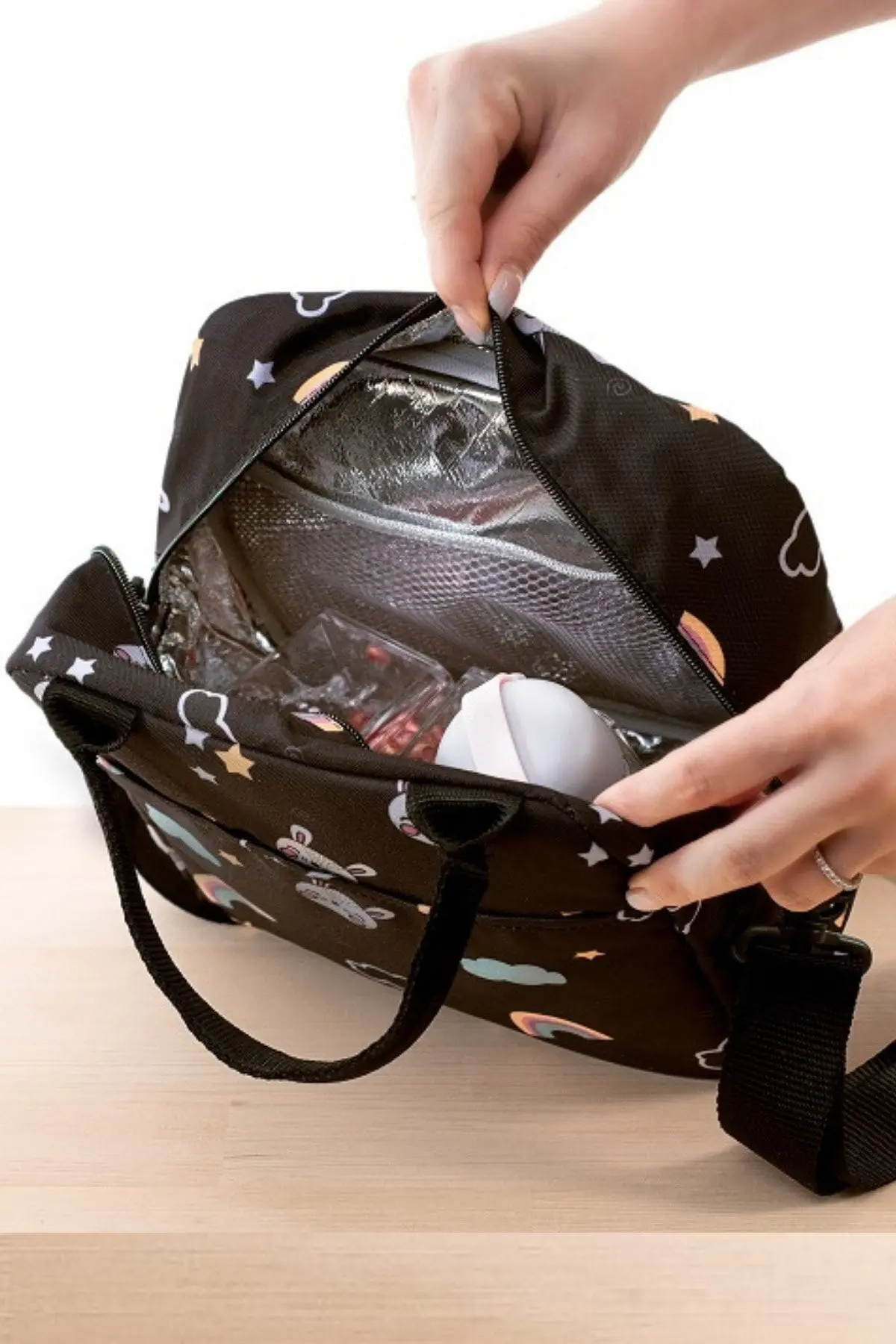 Isı Yalıtımlı Su Geçirmez Termal Çanta Yemek Mama Taşıma Beslenme Çantası Askılı Siyah